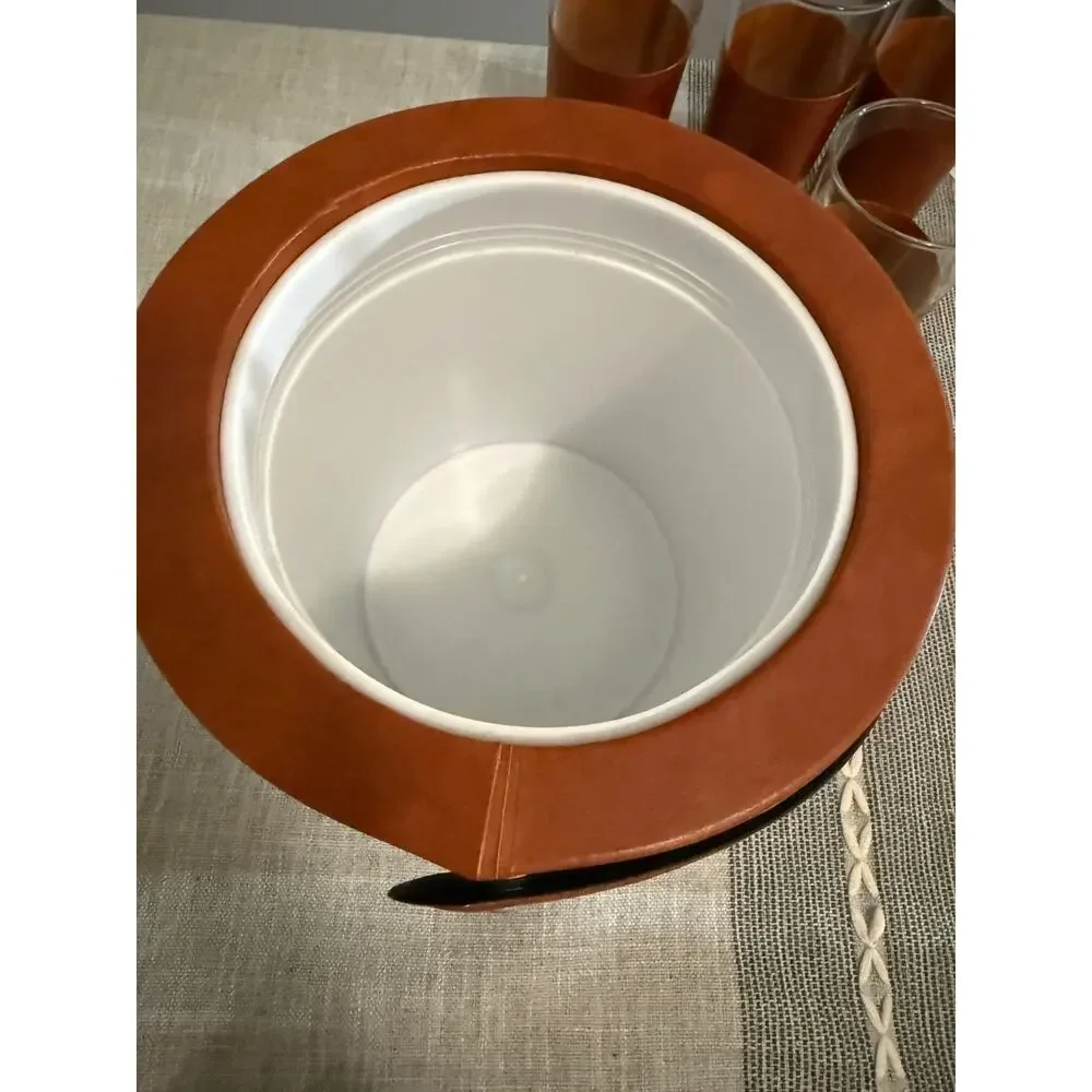 Vintage Mid Century Ice Bucket Barware Set 8 Glasses Coasters Napkin Holder